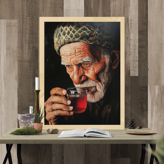 Elderly Man with Tea - Jeedar Art Gallery