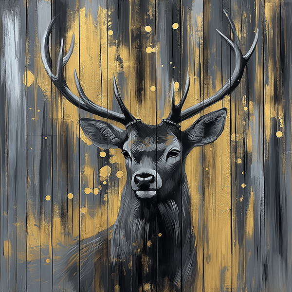 Majestic Deer in Gold and Gray I - Jeedar Art Gallery