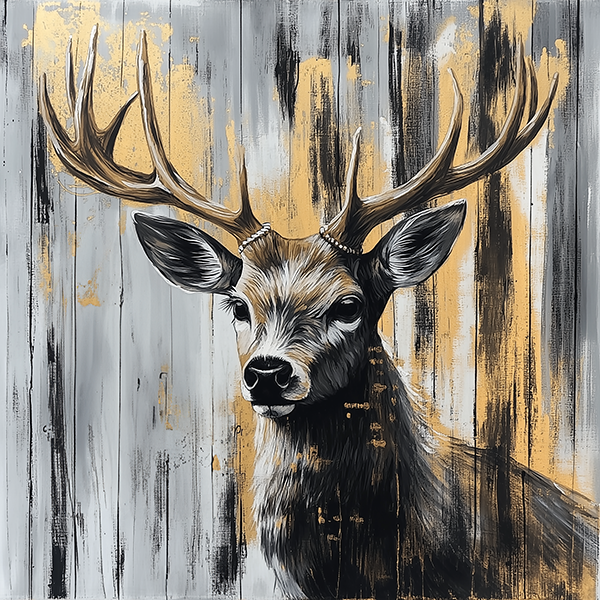 Majestic Deer in Gold and Gray II - Jeedar Art Gallery