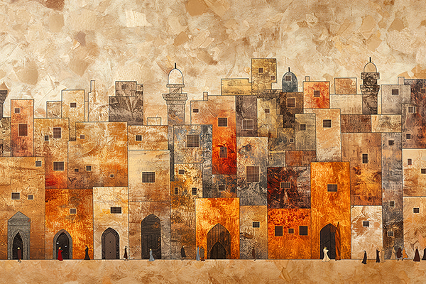 Golden Cityscape - Jeedar Art Gallery