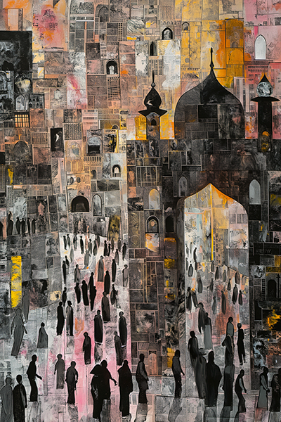 Abstract Cityscape in Pink and Orange - Jeedar Art Gallery