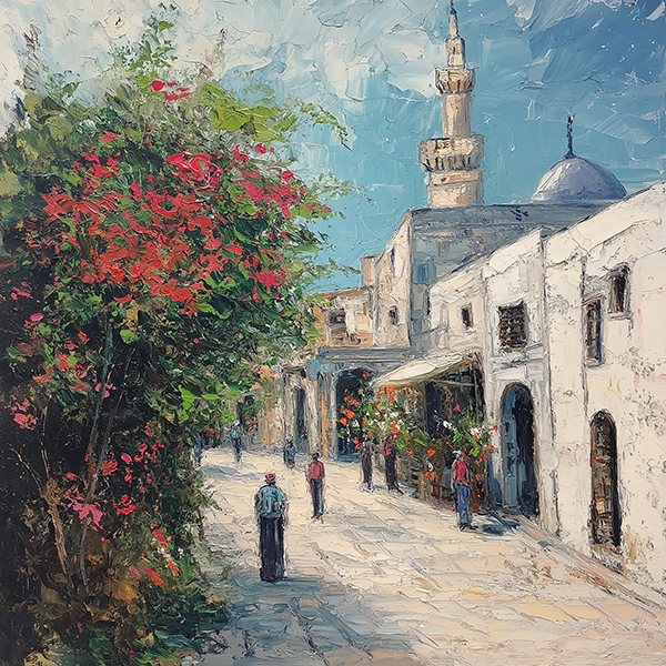 Flowered Street in the Old City - Jeedar Art Gallery