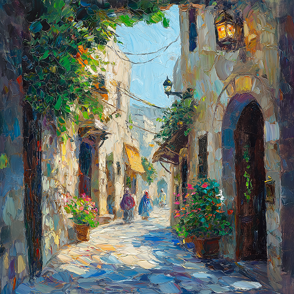 Sunlit Alley with Greenery - Jeedar Art Gallery