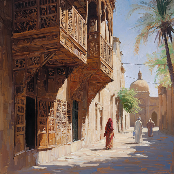 Golden Street in a Desert City - Jeedar Art Gallery