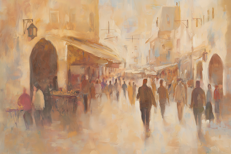 Sunlit Market Street - Jeedar Art Gallery