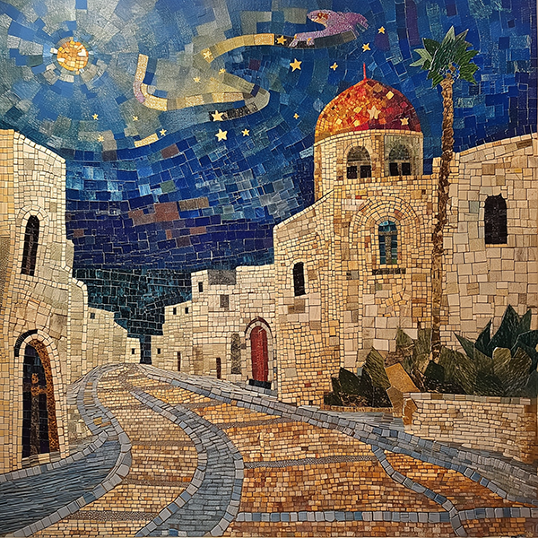 Night Sky Over Ancient City - Jeedar Art Gallery