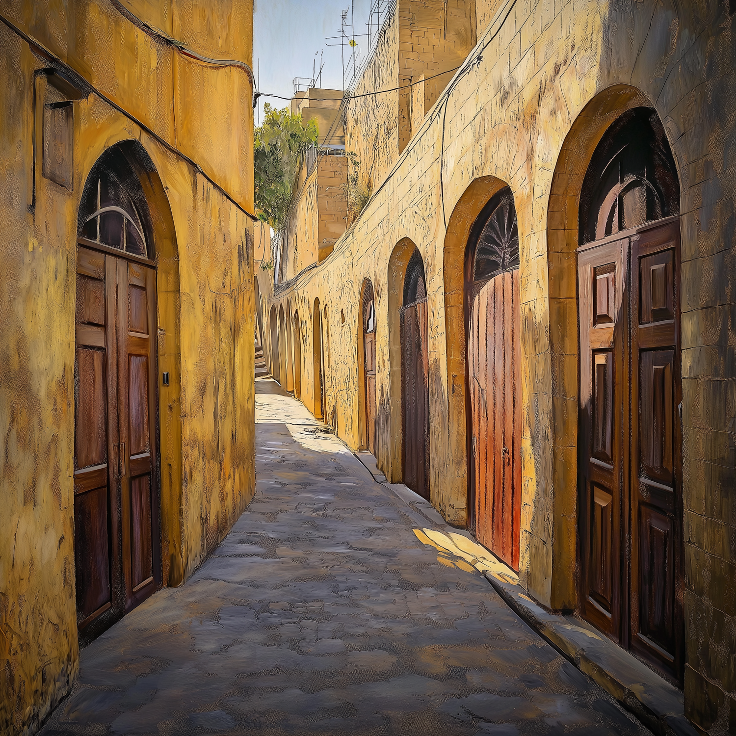 Sunlit Alley of Old Jordan - Jeedar Art Gallery