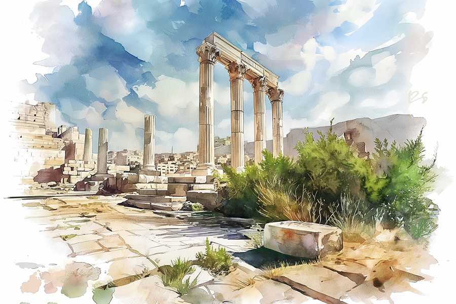 Ancient Columns of Jerash - Jeedar Art Gallery