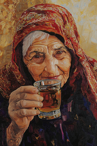 Elder with Tea - Jeedar Art Gallery