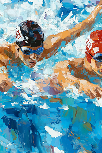 Swimmers in Action - Jeedar Art Gallery